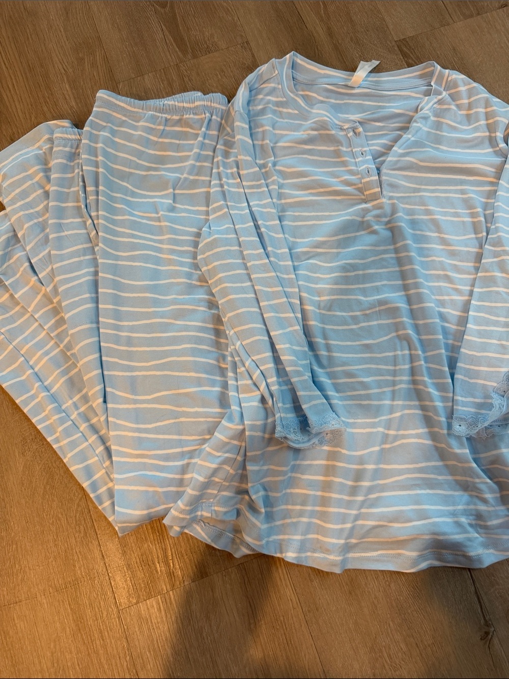 Light Blue & White Striped Pajama Set - Soft Cotton Blend